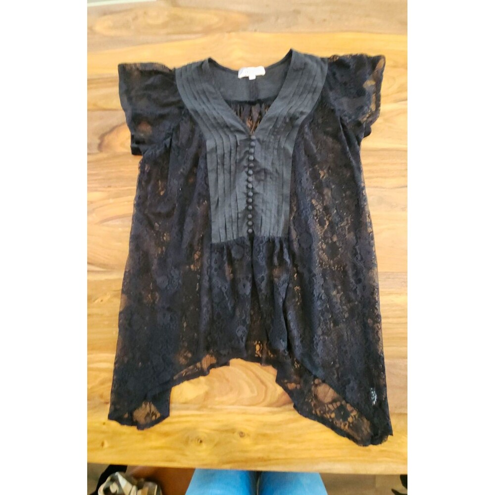 Azlz LA Whimsigoth Black Floral Lace Top Womens Small Pintuck Goth Boho Blouse